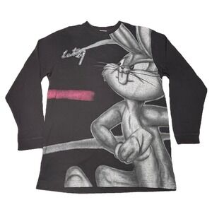 Vintage Y2K Lot29 Bugs Bunny Looney Tunes Long Sleeve Shirt Size L Black